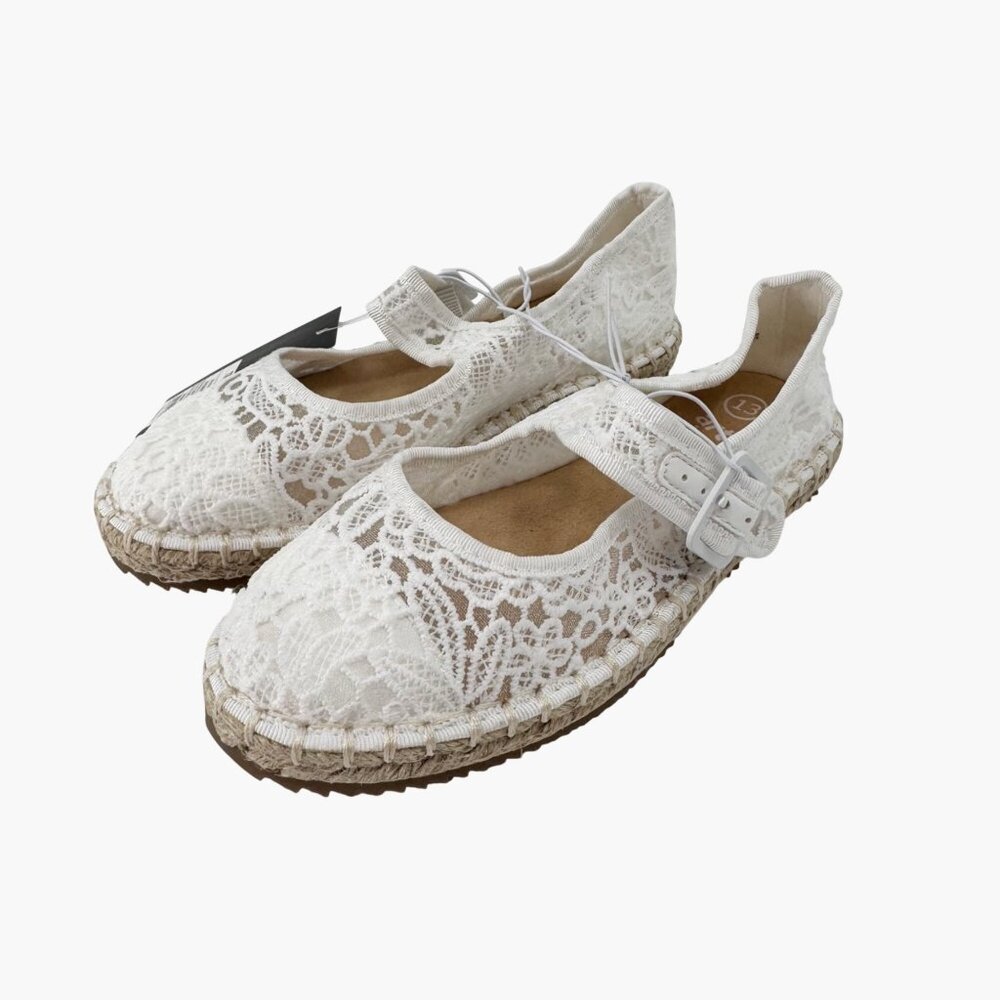 NEW art class Kids' Madeline Lace Espadrille Mary Jane Flats - White - Size 13
